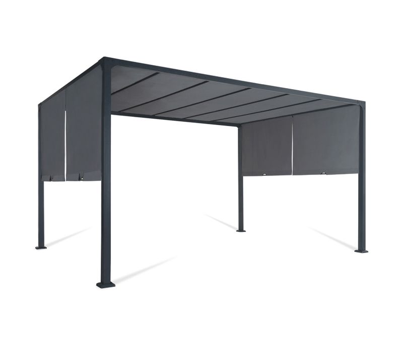 Pergola Coulissante 2 Pans 3x4 M Belvédère De Jardin Toile Gris Anthracite