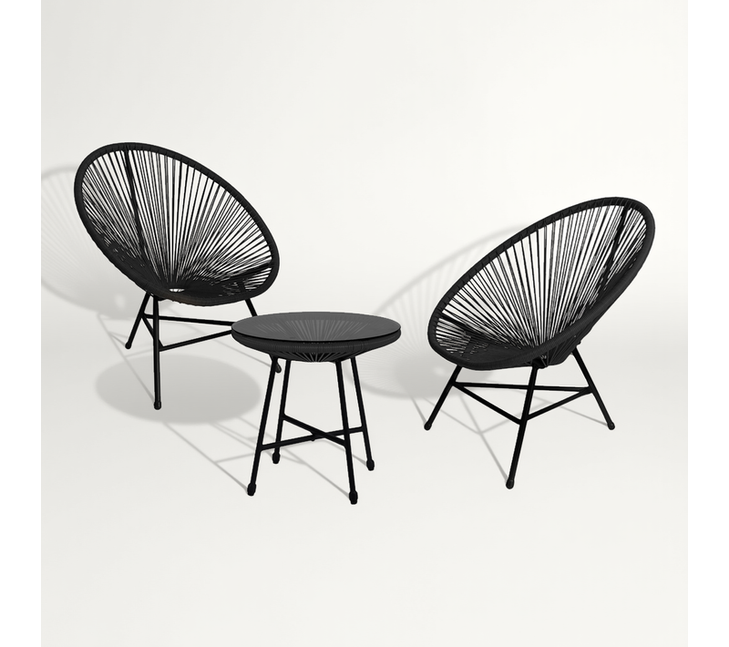 Salon De Jardin Izmir Table Et 2 Fauteuils Oeuf Cordage Noir
