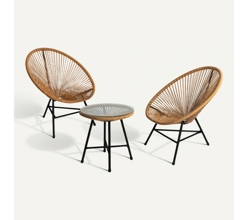 Salon De Jardin Izmir Table Et 2 Fauteuils Oeuf Cordage Effet Rotin