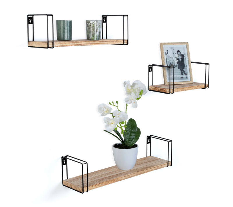 Lot De 3 Étagères Murales Lily Bois Et Métal Design Industriel