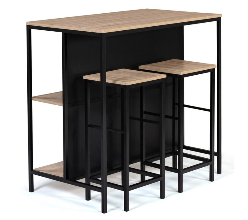 Ensemble Table De Bar Îlot Detroit Et 2 Tabourets Design Industriel