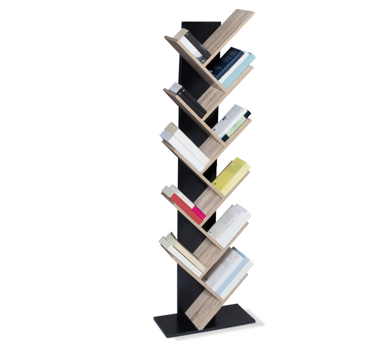 Etagère Bibliothèque à Livres Tea Forme D'arbre 10 Niveaux Bois Noir Et étagères Façon Hêtre
