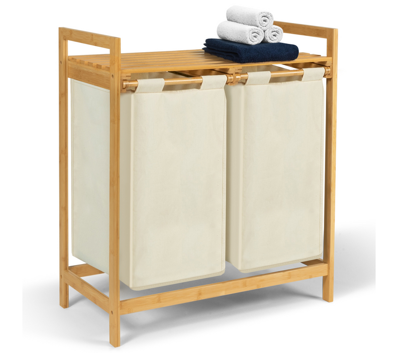 Panier à Linge 2 Bacs Bambou Bea Tissu Écru