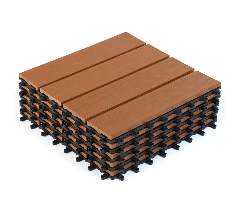 Lot De 5 Dalles De Terrasse Wodhy Clipsables Bois Composite Effet Teck 30 X 30 Cm