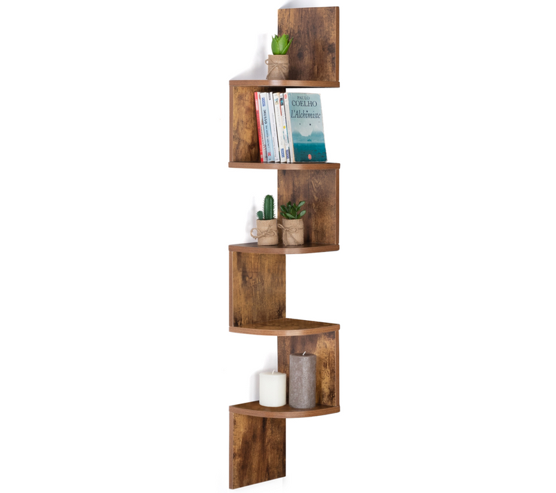 Etagère Murale D'angle Isa 5 Niveaux Façon Bois Vieilli