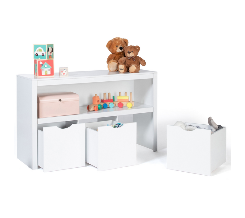 Meuble De Rangement Enfant Mana En Bois Blanc 3 Tiroirs Cubes Sur Roulettes