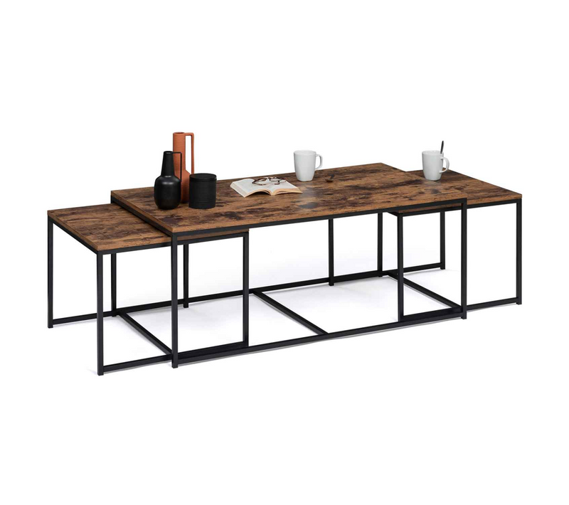 Lot De 3 Tables Basses Gigognes Dayton 113 Cm Effet Vieilli Design Industriel