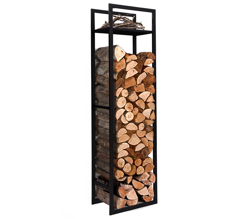 Range Bûches Vertical Acier Noir Avec Étagère H.170 Cm Pour Cheminée