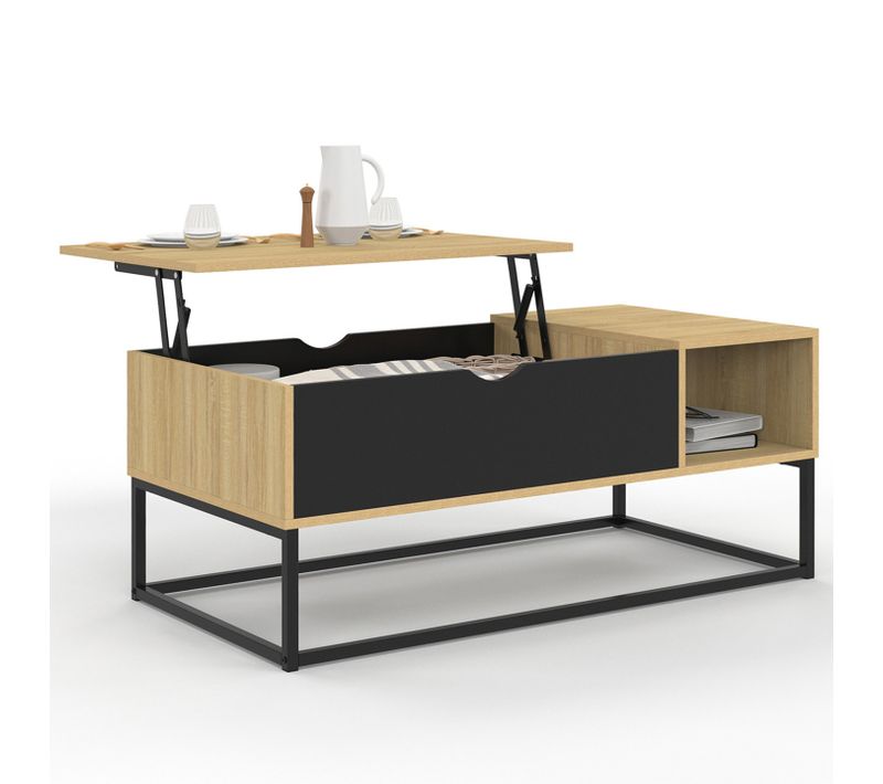 Table Basse Plateau Relevable Boston Avec Rangements Design Industriel