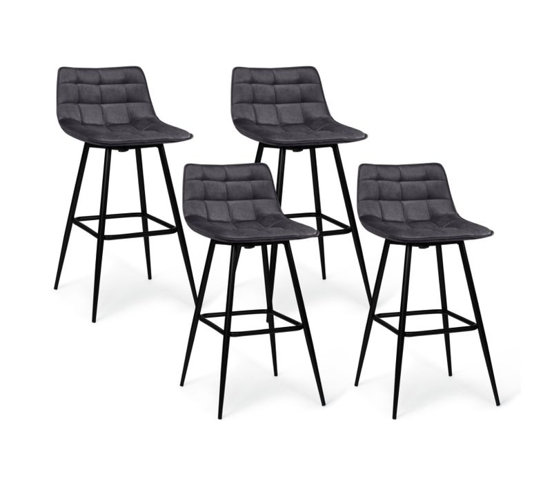 Lot De 4 Tabourets De Bar Mady En Velours Gris Foncé