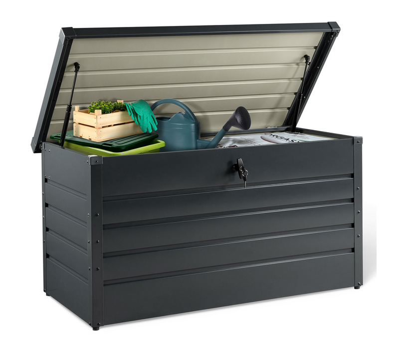 Coffre De Rangement Métal Verrouillable Gris Anthracite Pour Jardin 350l 120x62,5x63 Cm