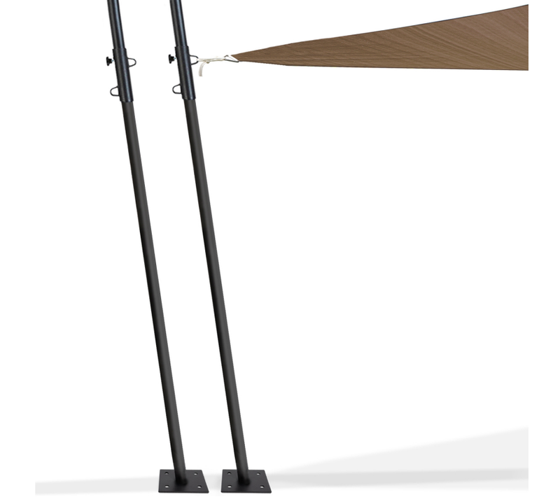 Lot De 2 Mâts De Fixation Réglables Pour Voile D'ombrage H.220 Cm Poteaux Et Bases Acier