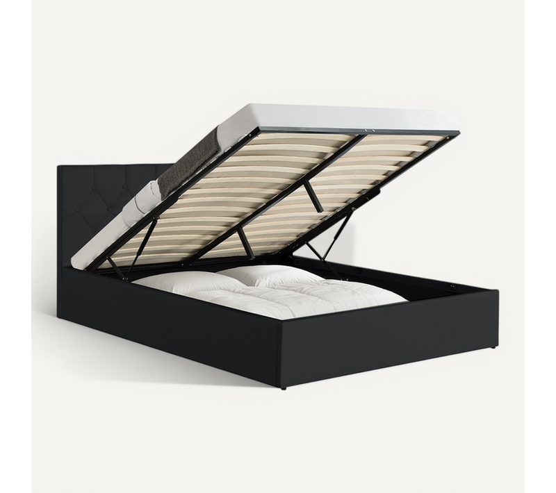 Lit Coffre Double Austin Avec Tête De Lit Et Sommier 140 X 190 Cm Pvc Noir