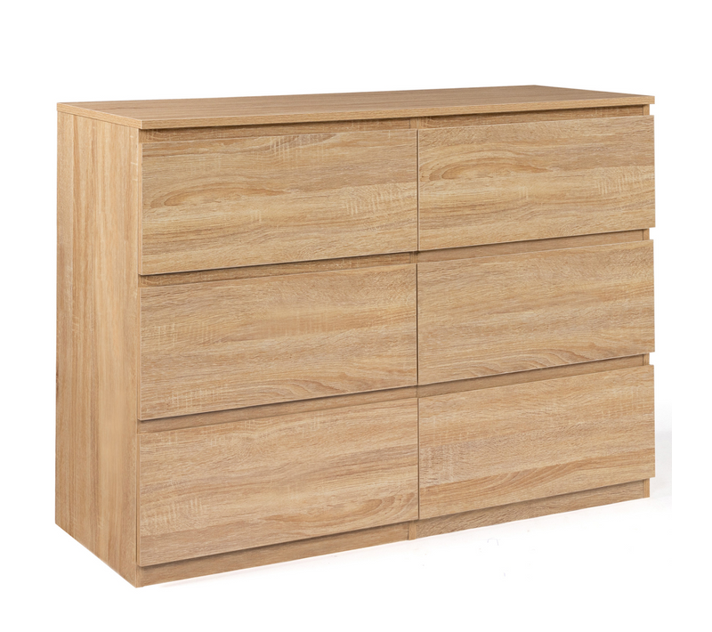 Commode 6 Tiroirs Tomi 110 Cm Bois Façon Hêtre