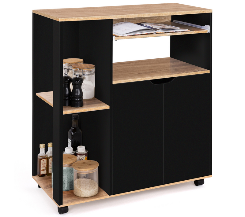 Desserte De Cuisine Cosi Bois Noir Et Plateaux Façon Hêtre L.76 Cm