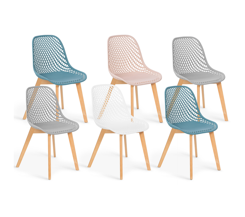 Lot De 6 Chaises Mandy Mix Color Pastel Rose, Blanc, Gris Clair X2, Bleu X2