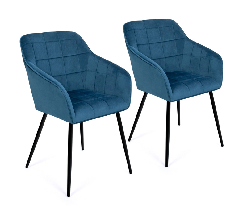 Lot De 2 Chaises De Salle à Manger, Fauteuils De Table Mady En Velours Bleu Canard