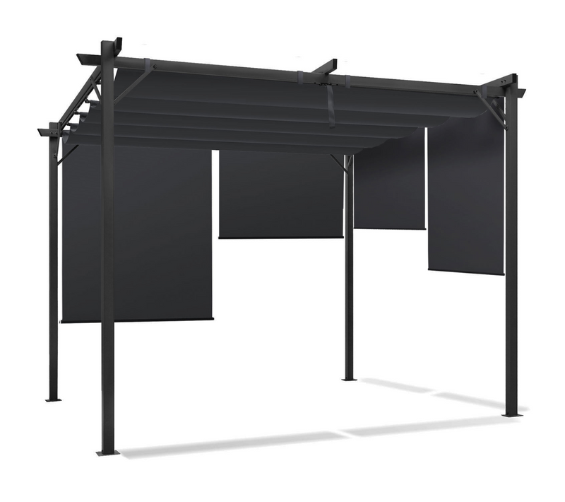 Pergola Édition Spéciale Toit Rétractable 3x3 M Et 4 Stores Gris Anthracite