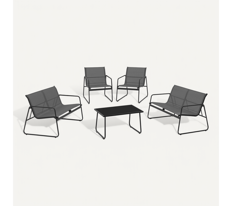 Salon De Jardin Bas Malaga 6 Places Avec 2 Canapés, Fauteuils Et Table Gris Anthracite
