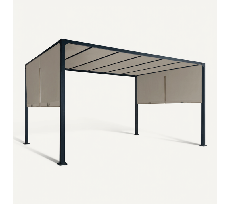 Pergola Coulissante 2 Pans 3x4 M Belvédère De Jardin Toile Taupe