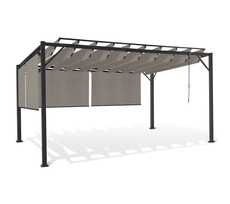 Pergola Édition Luxe Lames Orientables 3x4 M Et 4 Stores Taupe