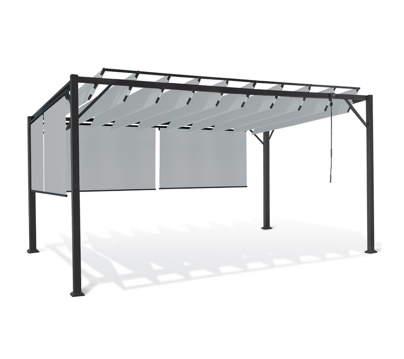 Pergola Édition Luxe Lames Orientables 3x4 M Et 4 Stores Gris Clair
