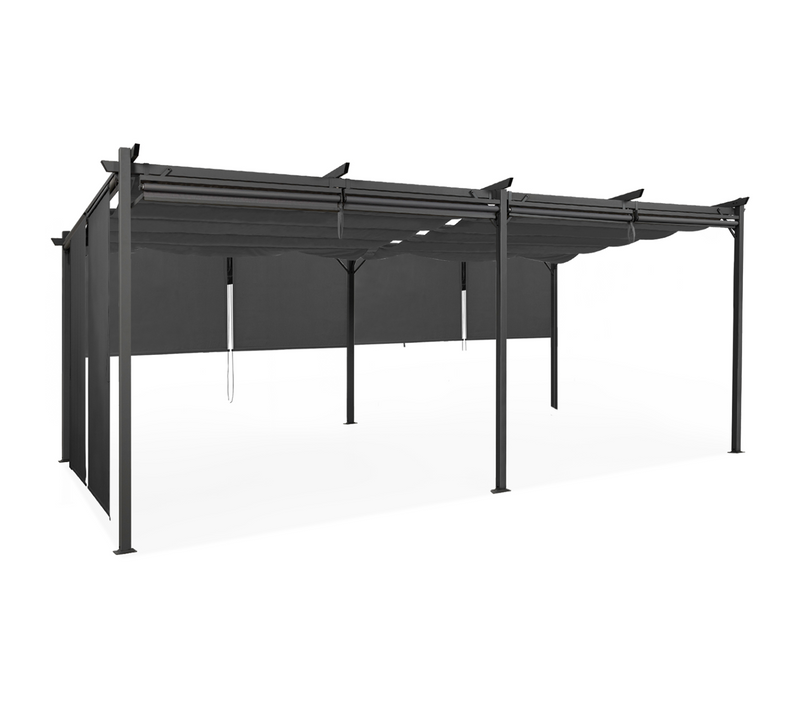 Pergola Édition Spéciale Toit Rétractable 3x6 M Et 6 Stores Gris Anthracite