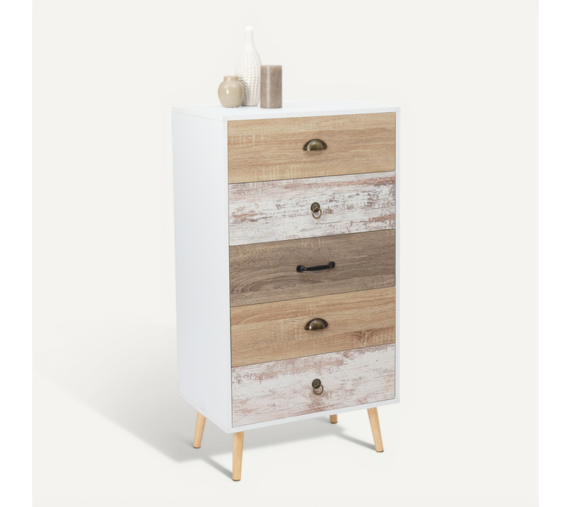 Chiffonnier 5 Tiroirs Bahia 60 Cm Scandinave Commode Semainier