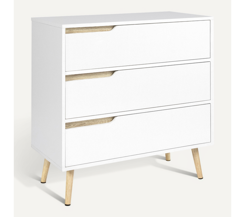 Commode 3 Tiroirs Helsinki 80 Cm Scandinave Blanc