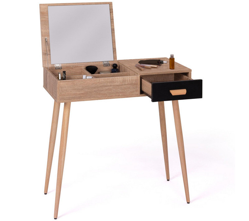 Coiffeuse Scandinave Lisa Miroir Rabattable Hêtre Et Noir
