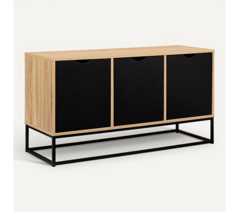 Buffet Bas 113 Cm Boston 3 Portes Noires Design Industriel
