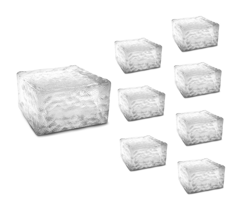 Lot De 8 Pavés Solaires En Verre 4 LEDs Blanches éclairage De Jardin