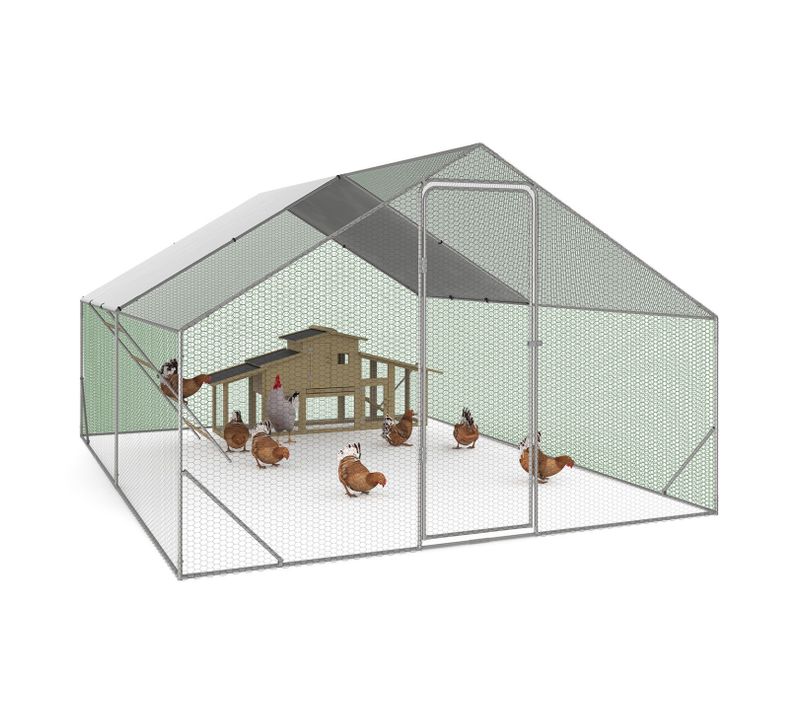 Enclos Poulailler 12 M² 4x3 M Avec Grand Perchoir 4 Niveaux En Bois Acier Galvanisé