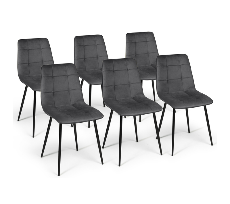 Lot De 6 Chaises Mila En Velours Gris Foncé Pour Salle à Manger