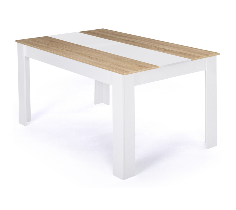 Table à Manger Rectangle Georgia 8 Personnes Blanche Et Imitation Hêtre 160 X 80 Cm