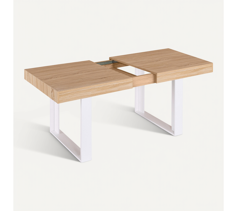 Table à Manger Extensible Rectangle Phoenix 4-8 Personnes Bois Et Blanc 160-200 Cm