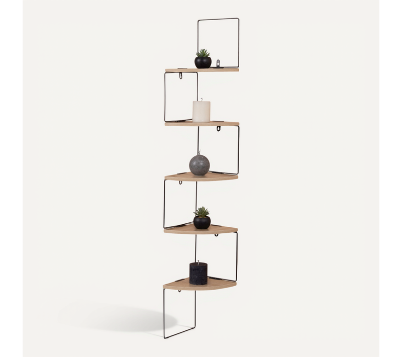 Etagère Murale D'angle Isa 5 Niveaux Bois Et Métal Design Industriel