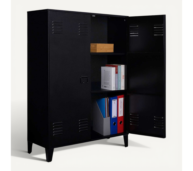 Armoire Basse Ester 2 Portes Métal Noir Design Industriel