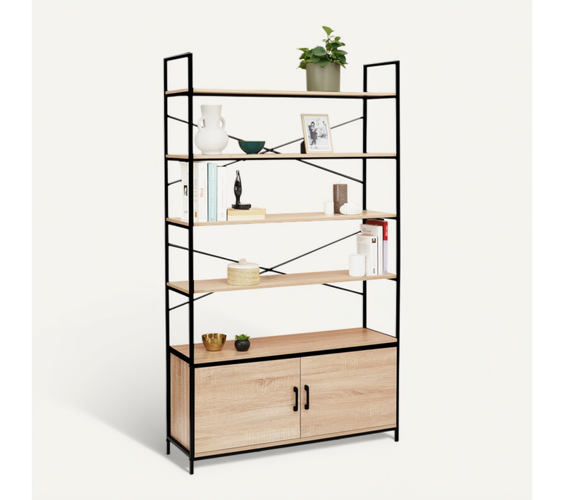 Etagère XL 5 Niveaux Avec Placard Detroit Design Industriel 170 Cm