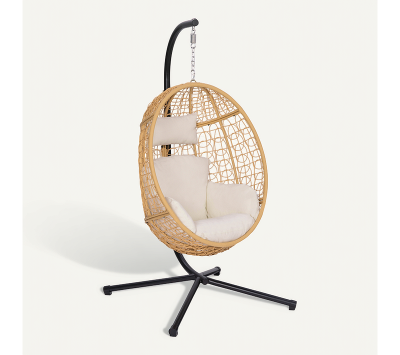 Fauteuil Oeuf Suspendu Ajouré Effet Rotin Avec Coussin écru