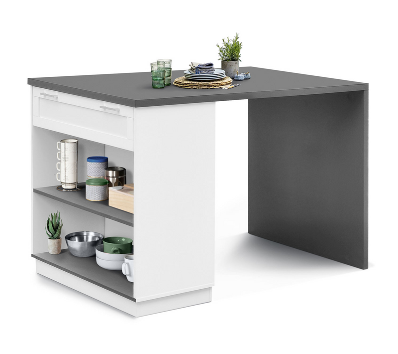 Ilot Central Mange-debout 4 Personnes Vito 130 Cm Blanc Et Plateau Gris