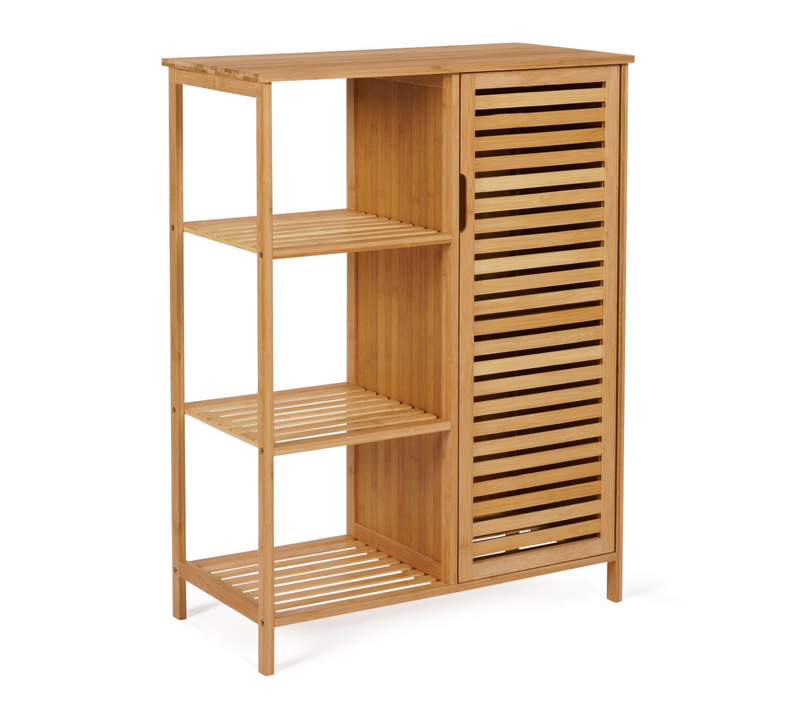 Meuble De Rangement Salle De Bain Bambou Bea 3 étagères Avec Placard