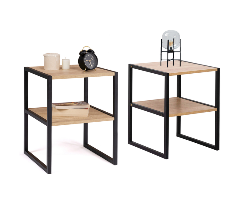 Lot De 2 Tables De Chevet Detroit Tables D'appoint Bois Et Métal Noir Design Industriel