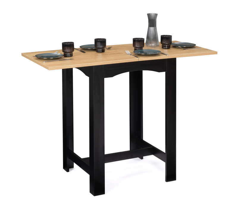 Table Haute De Bar Extensible Dona 2 à 4 Personnes Noire Plateau Façon Hêtre 60-130 Cm