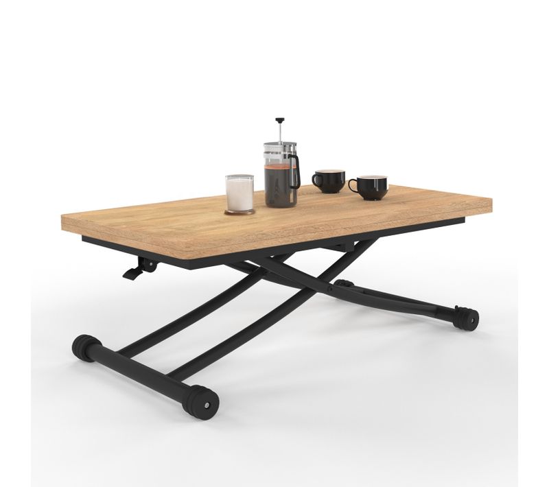 Table Basse Extensible Relevable En Table à Manger Rectangulaire Urbana Plateau Façon Hêtre Pied Noi