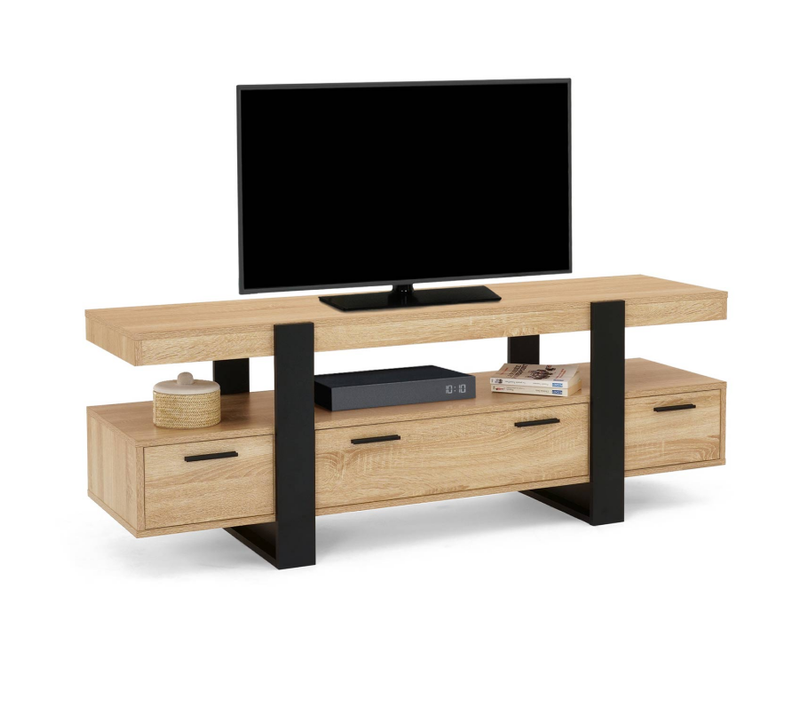 Meuble TV 140 Cm Phoenix Avec Tiroirs Bois Et Noir