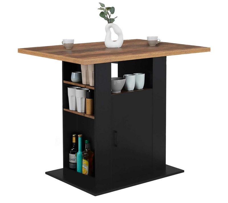 Ilot Central Ugo 110 Cm Bois Noir Et Effet Bois Foncé Hawkins Avec Rangements