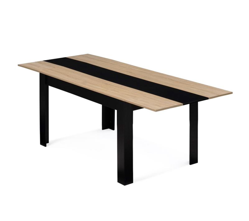 Table à Manger Extensible Rectangle Georgia 6-10 Personnes Noire Et Imitation Hêtre 140-220 X 90 Cm