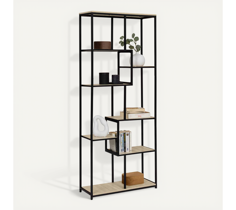 Etagère Bibliothèque Asymétrique 8 Niveaux Detroit Design Industriel 161 Cm