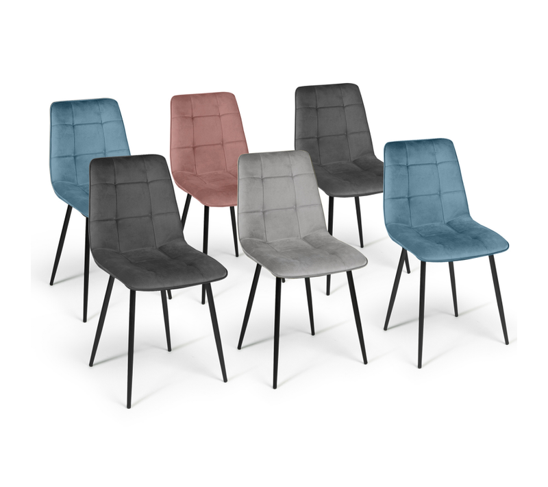 Lot De 6 Chaises Mila En Velours Mix Color Pastel Bleu X2, Gris Foncé X2, Gris Clair, Rose